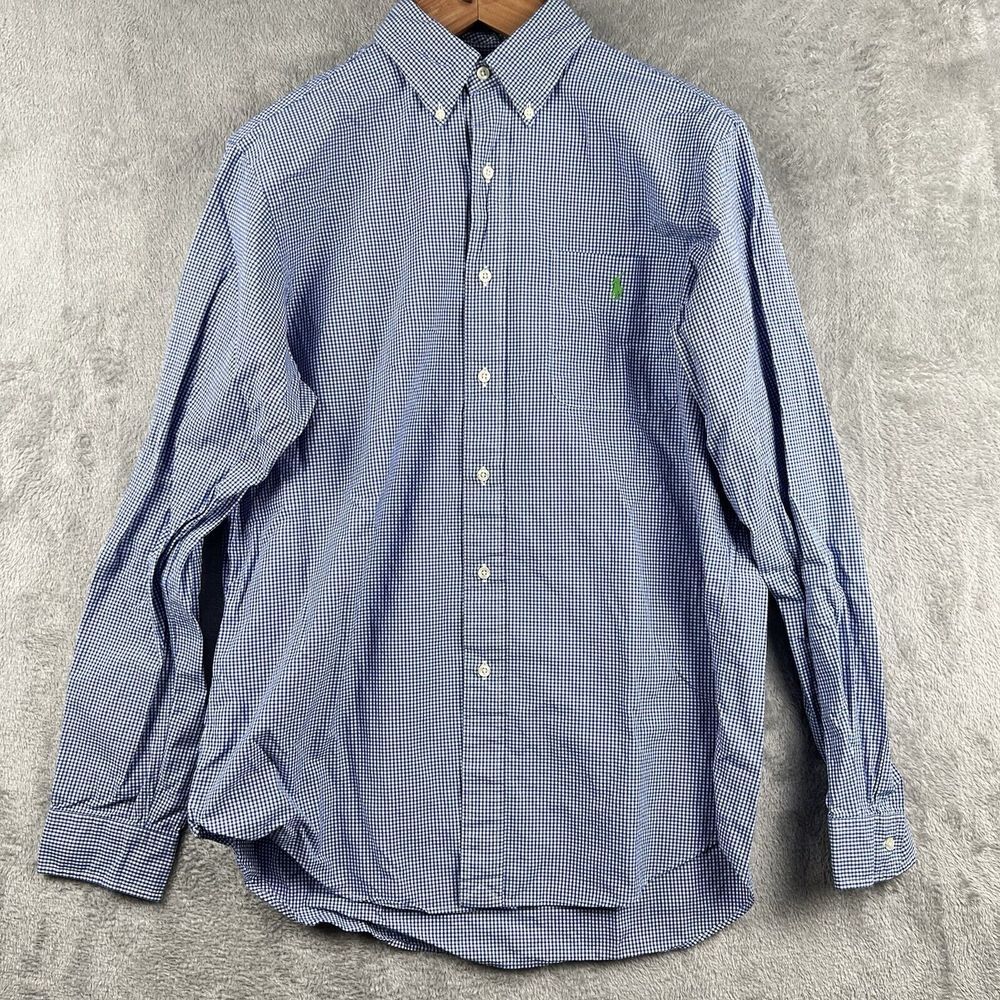 Ralph Lauren Classic Fit Button Down Shirt Men's L Blue White Check Preppy